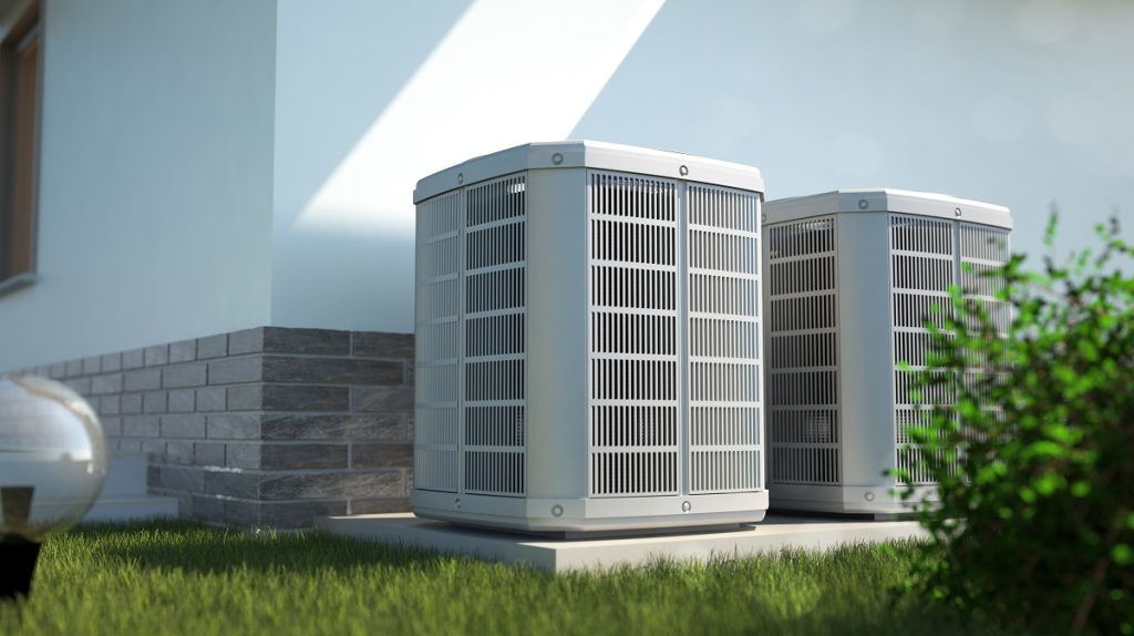 Air heat pumps beside house